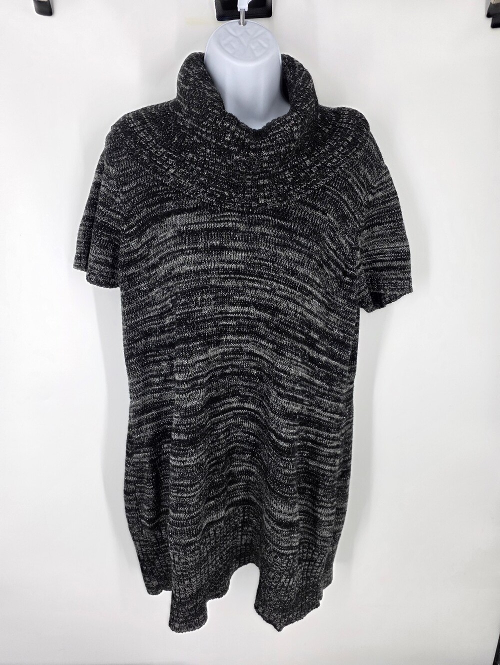 Elementz Woman Metallic Black Cowl Neck Sweater Dress Tunic 1X Plus